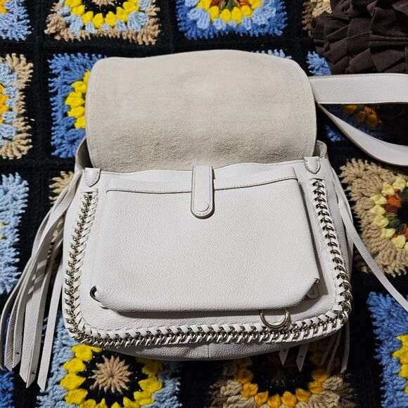 Coach Dakota Fringe Whipstitch Chain Saddle Bag in White Pebbled Leather Purse - Picture 7 of 9